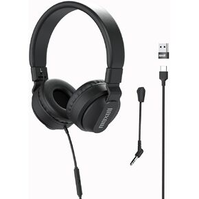 Maxell Wired Headphones with Detachable Boom Mic & Volume Control, Ideal for Classrooms, Offices, & Remote Learning, Reversible, 197304, Compatible with All USB-C Devices