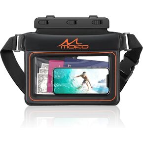 MoKo Waterproof Phone Pouch Pack, Floating Large Capacity Dry Bag for Kayaking Snorkeling Swimming, Compatible with iPhone 15 14 13 12 11 Pro Max X/Xr/Xs Max, Galaxy S23 Ultra/Note 20 Ultra, Black