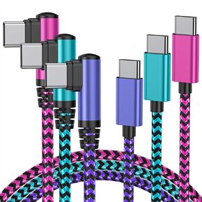 Teeind USB C Cable to USB C : [3ft/3Pack/60W] Nylon Braided Type C Charger Fast Charging Right Angle USBC to USBC Cable Charger Cord for iPhone 16 Pro Max 15 S25 Ultra S24 iPad Pro MacBook