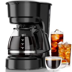 Kismile 5 Cup Drip Coffee Maker, Compact Coffee Machine with Anti-Drip System, 12H Timer System, Removable Funnel, Auto Shut-Off, Anti-Dry Protection, 700W Small Coffee Brewer for Home & Office(Black)