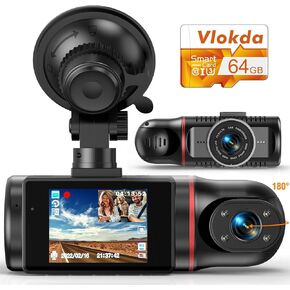 Dual Dash Cam Front and Inside, FHD Dashcams for Cars Free 64GB SD Card Dash Camera for Cars, 1080P Front Dash Cam+1080P Inside Dashcam Driving Recorder for Loop Recording