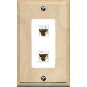 RiteAV 2 Port Cat6 Ethernet Wall Plate Jack Female-Female - 1 Gang [Wood/White]