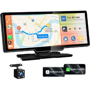 10.26 "شاشة Carplay اللاسلكية للسيارة ، شاشة Android Auto مع كاميرا احتياطية ، ستيريو محمولة للمسار اللمس مع GPS Navigation/Mirror Link/Voice Control/Bluetooth/FM/Aux