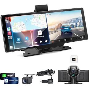 10.26" Carplay Screen for Car,Portable Car Play Screen with 4K Dash Cam,Carplay,Android Auto,1080P Backup Camera,GPS Navigation,Bluetooth,Loop Recording (10.26inch)