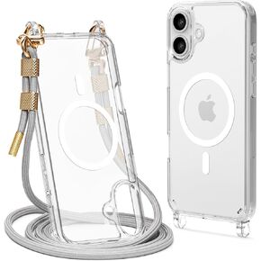 حالة واضحة مغناطيسية متوافقة مع iPhone 16 Pro Case Crossbody anti Lost Strack Strackproof Prochproom Protection Phone Case Gray