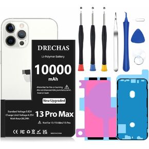 [10000mAh]Battery for iPhone 13 Pro Max, Upgraded Capacity Li-Polymer Replacement Battery for iPhone 13 Pro Max Models A2645, A2644, A2643, A2641, A2484 with Complete Professional Repair Tool Kit