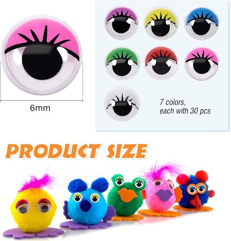 TOAOB 210pcs 15mm Wiggle Eyes with Eyelashes Googly Eye Self Adhesive in Kuwait