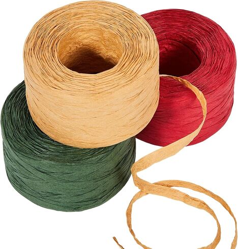 Sooez Raffia Ribbon String, 984 Feet Christmas Gift Wrapping Raffia Paper String Ribbon Packing Paper Twine for Craft DIY Supply Christmas, 328Feet Each Roll in Saudi Arabia