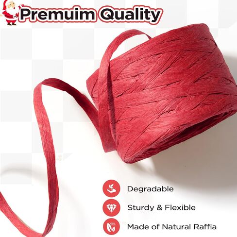 Sooez Raffia Ribbon String, 984 Feet Christmas Gift Wrapping Raffia Paper String Ribbon Packing Paper Twine for Craft DIY Supply Christmas, 328Feet Each Roll in Saudi Arabia
