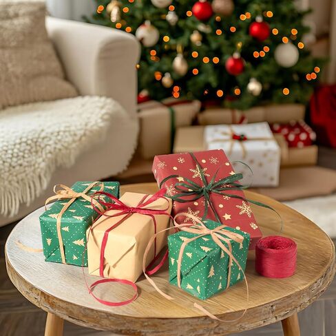 Sooez Raffia Ribbon String, 984 Feet Christmas Gift Wrapping Raffia Paper String Ribbon Packing Paper Twine for Craft DIY Supply Christmas, 328Feet Each Roll in Saudi Arabia