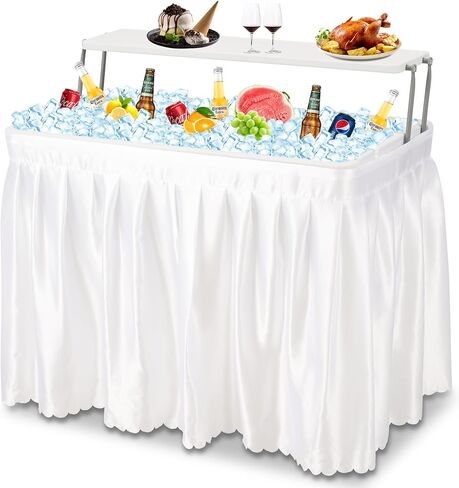 Dragosum Outdoor Ice Cooler Table with Drain and Shelf, Folding Table with Matching Skirt, Portable Table Coolers 4 Foot for Party BBQ Camping Wedding in Saudi Arabia