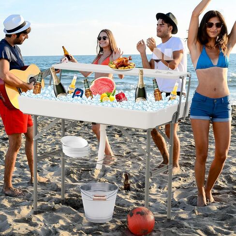 Dragosum Outdoor Ice Cooler Table with Drain and Shelf, Folding Table with Matching Skirt, Portable Table Coolers 4 Foot for Party BBQ Camping Wedding in Saudi Arabia