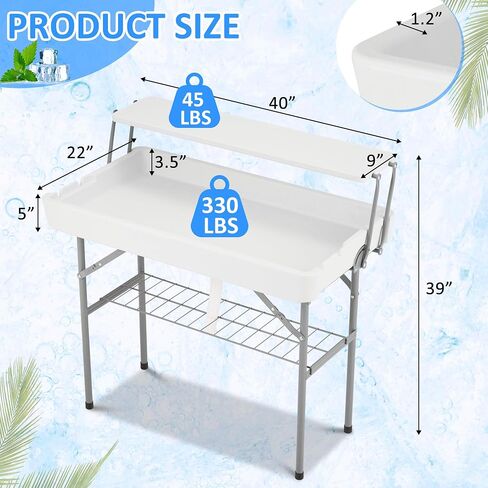 Dragosum Outdoor Ice Cooler Table with Drain and Shelf, Folding Table with Matching Skirt, Portable Table Coolers 4 Foot for Party BBQ Camping Wedding in Saudi Arabia