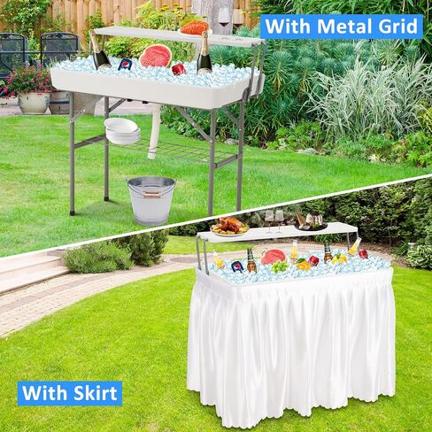 Dragosum Outdoor Ice Cooler Table with Drain and Shelf, Folding Table with Matching Skirt, Portable Table Coolers 4 Foot for Party BBQ Camping Wedding in Saudi Arabia