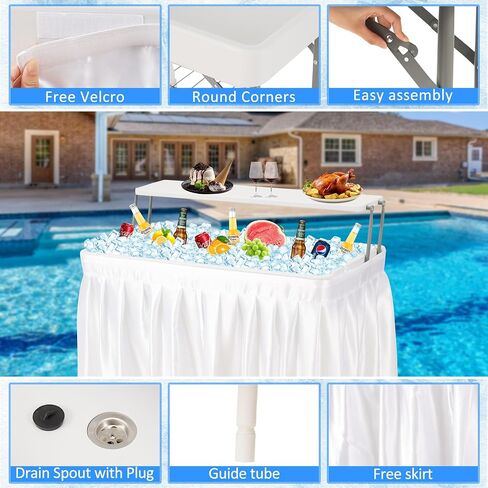 Dragosum Outdoor Ice Cooler Table with Drain and Shelf, Folding Table with Matching Skirt, Portable Table Coolers 4 Foot for Party BBQ Camping Wedding in Saudi Arabia