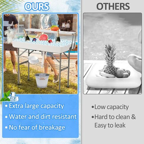 Dragosum Outdoor Ice Cooler Table with Drain and Shelf, Folding Table with Matching Skirt, Portable Table Coolers 4 Foot for Party BBQ Camping Wedding in Saudi Arabia