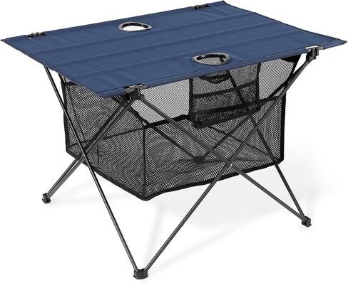 Lightweight Portable Camping Table with 2 Cup Holders - Collapsible Compact Canvas Beach Table/Side Table for Lawn Fishing & Outdoor, Large Capacity Storage, 29.2" W x 21.7" D (Blue) in Kuwait