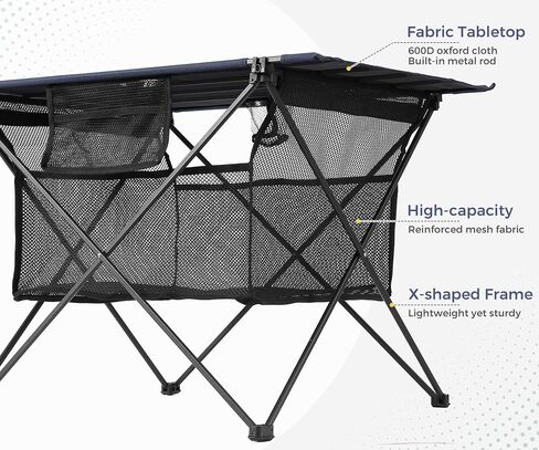 Lightweight Portable Camping Table with 2 Cup Holders - Collapsible Compact Canvas Beach Table/Side Table for Lawn Fishing & Outdoor, Large Capacity Storage, 29.2" W x 21.7" D (Blue) in Kuwait