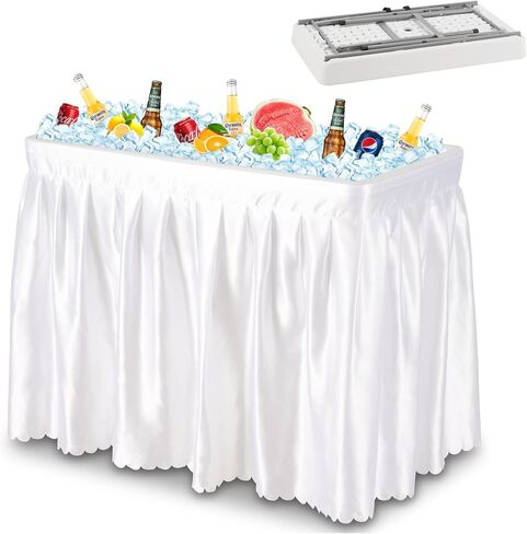 Dragosum Outdoor Ice Cooler Table with Drain and Shelf, Folding Table with Matching Skirt, Portable Table Coolers 4 Foot for Party BBQ Camping Wedding in Saudi Arabia