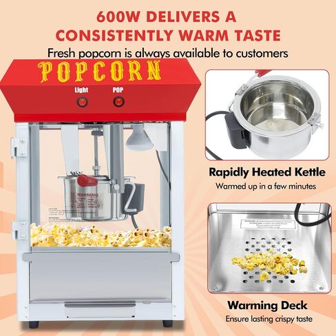 6 Ounce Popcorn Machine, Bar Style Popcorn Machine Popcorn Maker 600W Electric Popper for Home Theater Parties, and Events in Saudi Arabia