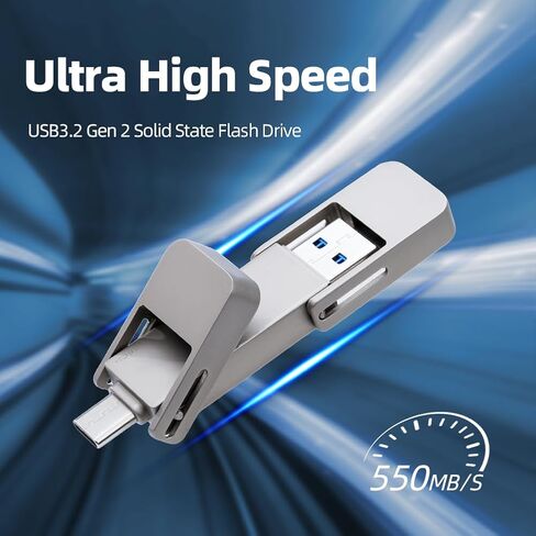 USB Drive 128GB External SSD,USB 3.2 Gen 2 A+C Dual Port Portable SSD,Up to 550MB/s for Data Storage, External Solid State Hard Drive for iPhone 15/16 /Android/PC/Mac/Laptop in Saudi Arabia