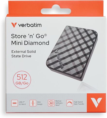Verbatim 512GB Store 'n’ Go Mini External Solid State Drive USB 3.2 Gen 1 USB-C Connection - Diamond Black in Saudi Arabia