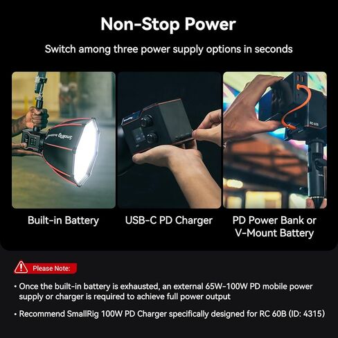 SmallRig RC 60B COB Video Light with Built-in 3400mAh Battery & Type-C PD Fast Charging, Handheld Bicolor LED Video Light for Shooting on The Move, Continuous Output Light RC 60B Lite Edition - 4518 in Saudi Arabia