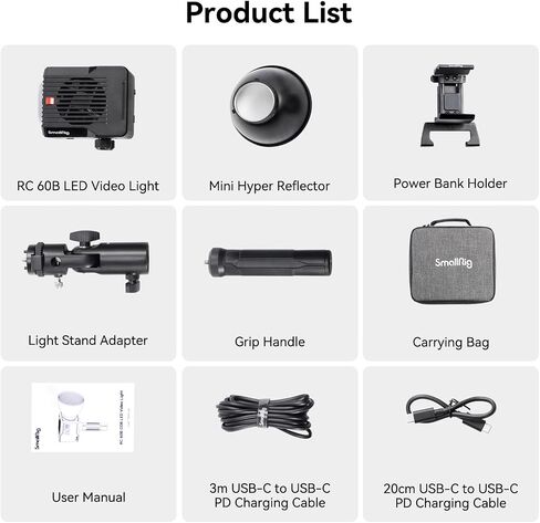 SmallRig RC 60B COB Video Light with Built-in 3400mAh Battery & Type-C PD Fast Charging, Handheld Bicolor LED Video Light for Shooting on The Move, Continuous Output Light RC 60B Lite Edition - 4518 in Saudi Arabia