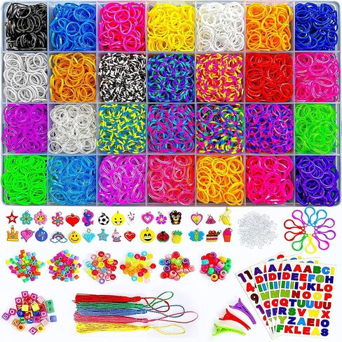 مجموعة أساور الأربطة المطاطية 12100+ لوم من موموموز، حقيبة هدايا كبيرة مع إكسسوارات عالية الجودة، 28 ربطة ملونة براقة فريدة من نوعها، مجموعة إعادة التعبئة للبنات والأولاد in Kuwait