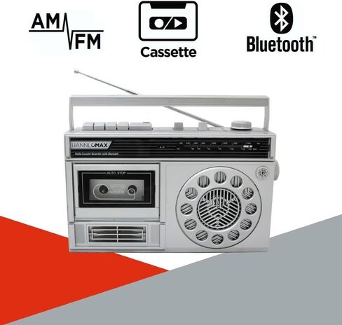 HANNLOMAX HX-601K Portable Radio Cassette Recorder with Bluetooth (Silver) in Saudi Arabia