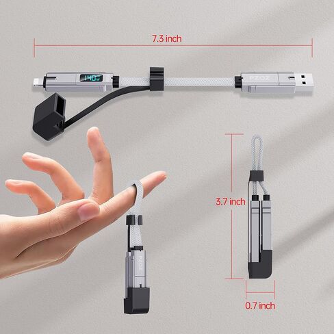 PZOZ 60 واط كابل قصير لشاحن سلسلة المفاتيح المحمولة مع شاشة LED، 4 في 1 متعدد USB C شحن سريع كومبو لايتنينج/نوع C/USB A/USBC لمنافذ iPhone iPad MacBook AirPods Samsung Google، 7.3 بوصة in Kuwait