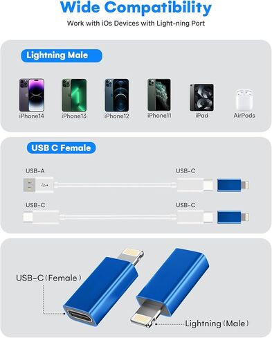 LERTOSEN MFi Certified USB C to Lightning Adapter 4-Pack | 27W Fast Charging & Data Sync, For iPhone 14/13/12/Pro/Max,iPad,AirPods, With Anti-Loss Lanyard,20000+Plug, Not for Audio/OTG in Saudi Arabia