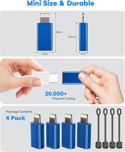 LERTOSEN MFi Certified USB C to Lightning Adapter 4-Pack | 27W Fast Charging & Data Sync, For iPhone 14/13/12/Pro/Max,iPad,AirPods, With Anti-Loss Lanyard,20000+Plug, Not for Audio/OTG in Saudi Arabia