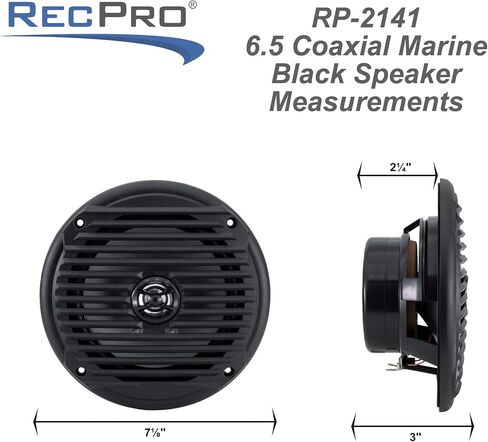 RecPro RV Speakers | 6.5" Marine Speaker | Coaxial Style | Color Options | Pair of Speakers (Black) in Saudi Arabia