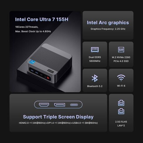 Reatan Mini PC Intel S6 Core i5 12450H(8C/12T,Turbo 4.4GHz), 16GB DDR4 512GB 3200 MHz NVMe SSD Gaming PC, 4K Triple Display, Mini Desktop Computer, WiFi6/BT5.2 in Saudi Arabia