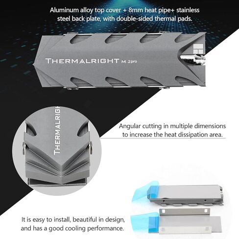 Thermalright TR-M.2 2280 Type A G 2280 مبدد حراري لتبريد SSD M.2 2280 مبرد مبدد حراري، ألومنيوم، مع 2 موصلية حرارية، مبرد SSD عالي الأداء لسطح المكتب، رمادي in Kuwait