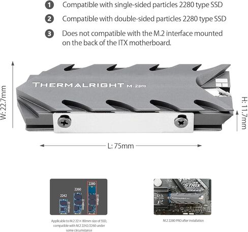 Thermalright TR-M.2 2280 Type A G 2280 مبدد حراري لتبريد SSD M.2 2280 مبرد مبدد حراري، ألومنيوم، مع 2 موصلية حرارية، مبرد SSD عالي الأداء لسطح المكتب، رمادي in Kuwait