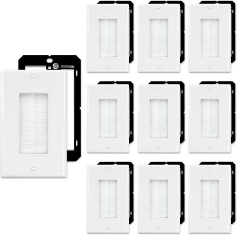 FGB 10 Pack Brush Wall Plate with Low Voltage Mounting Bracket, Cable Pass Through Wall Plate for Wires, Single Gang Cable Access Strap, Wall Socket - White in Saudi Arabia