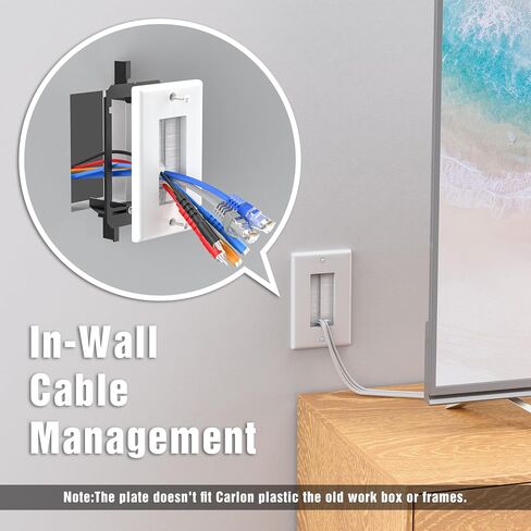 FGB 10 Pack Brush Wall Plate with Low Voltage Mounting Bracket, Cable Pass Through Wall Plate for Wires, Single Gang Cable Access Strap, Wall Socket - White in Saudi Arabia