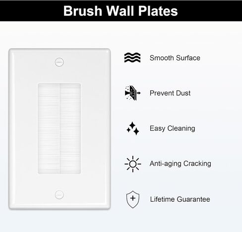 FGB 10 Pack Brush Wall Plate with Low Voltage Mounting Bracket, Cable Pass Through Wall Plate for Wires, Single Gang Cable Access Strap, Wall Socket - White in Saudi Arabia