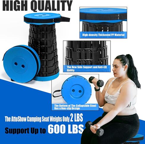 2025 2PCS Upgraded Collapsible Stool Thickened Set, Portable Stool Folding Stools, Foldable Chair for Camping Fishing Hiking BBQ and Outdoor Activities - Max 500lbs (Black) in Saudi Arabia