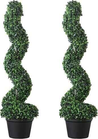 39 inchBoxwood Artificial Cedar Spiral Topiary Trees – Decorative Fake Greenery in Planter Pots for Front Porch, Outdoor Walkway, Entryway Decorating, Set of 2 in Saudi Arabia