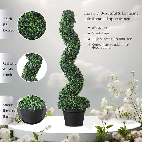 39 inchBoxwood Artificial Cedar Spiral Topiary Trees – Decorative Fake Greenery in Planter Pots for Front Porch, Outdoor Walkway, Entryway Decorating, Set of 2 in Saudi Arabia