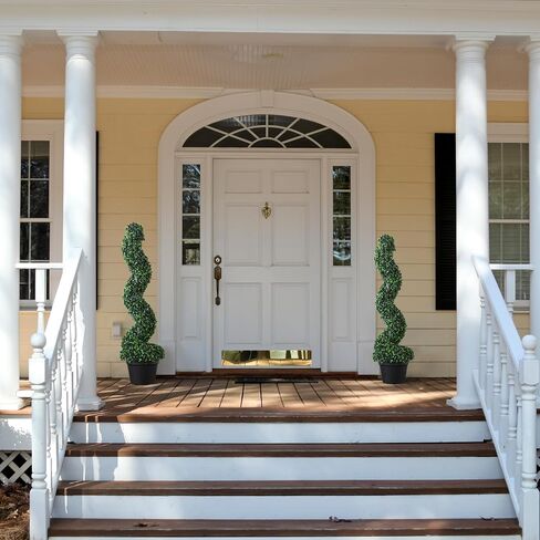 39 inchBoxwood Artificial Cedar Spiral Topiary Trees – Decorative Fake Greenery in Planter Pots for Front Porch, Outdoor Walkway, Entryway Decorating, Set of 2 in Saudi Arabia