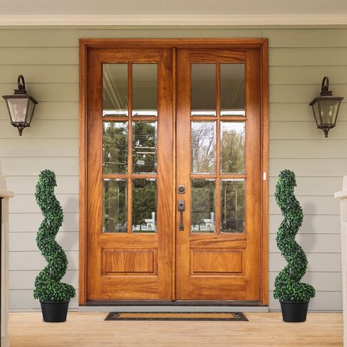 39 inchBoxwood Artificial Cedar Spiral Topiary Trees – Decorative Fake Greenery in Planter Pots for Front Porch, Outdoor Walkway, Entryway Decorating, Set of 2 in Saudi Arabia