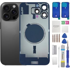 16 Pro Back Glass Replacement with Metal Camera Frame &Magnet for iPhone 16 pro (6.1-inch Black Titanium) & Includes Replacement Tools