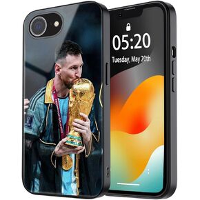 ZERMU for iPhone 16e Case, Crystal Glass Back Full Protection TPU Shock Absorption Bumper Cover Case for iPhone 16E, Mess%i #10 Sports Soccer Player Star Argentina Miam%i Flag