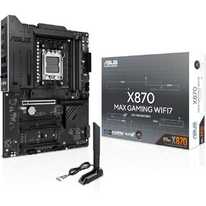 ASUS X870 MAX Gaming WIFI7 AMD AM5 ATX Motherboard, 12+2+1 80A DrMOS, DDR5, PCIe 5.0 x16 Q-Release, 3X M.2, Wi-Fi 7 Q-Antenna, 2.5Gb LAN, USB4® Type-C®, USB-C® 20Gbps, BIOS Flashback™, Aura Sync
