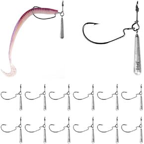OJYDOIIIY Jika/Tokyo Rig (10/12 PCs) - Drop Shot Style Fishing Rigs with Weedless EWG Hooks (1/8 3/16 1/4 3/8 1/2oz) | Replaceable Hooks & Weights