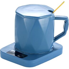Mug Warmer with 55°C Ceramic Heat Control, Heating Pad, Blue, Key Button, Gift Box, Us Plug Included